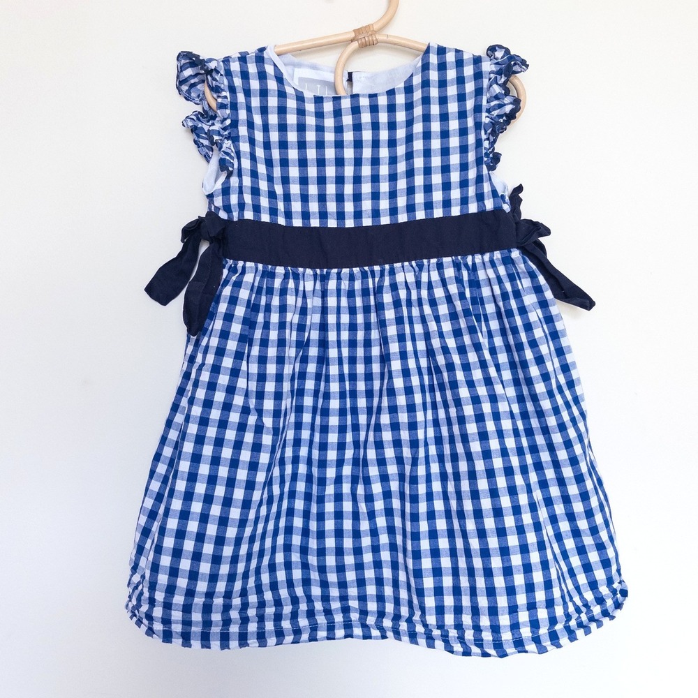 Lil Cactus Gingham Ruffle‎ Dress Blue White Check Sash Kids 5T
